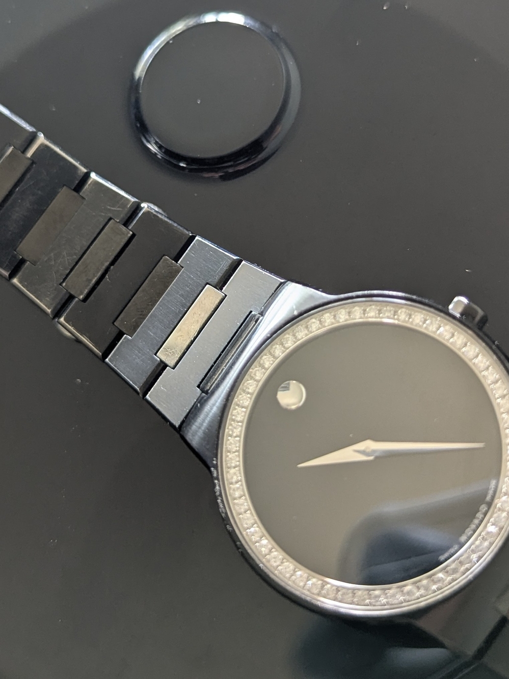 Movado Black Dial Diamond Bezel Men's Watch - Picture 3 of 12